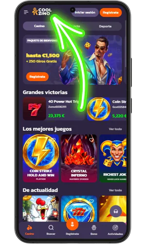 Acceso al sitio oficial de Coolzino desde el navegador