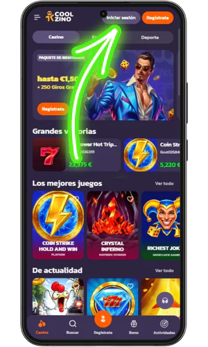 Botón Iniciar sesión en la página principal de Coolzino