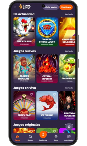 Catálogo de juegos disponible tras el login en Coolzino